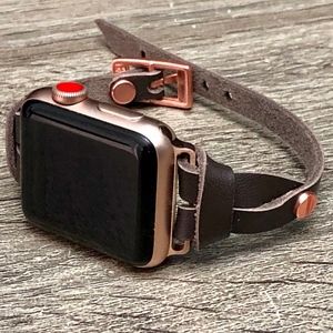 Dark Brown Leather Rose Gold Band for Apple Watch